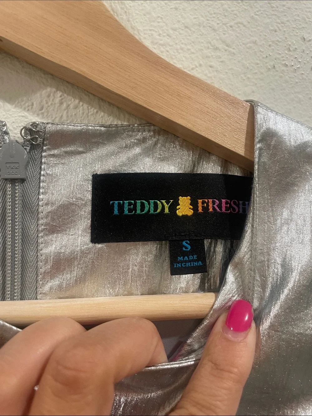 Teddy Fresh Metallic Silver Tiered Mini Dress Halloween Costume Party Size Small